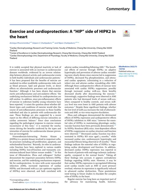 PDF Exercise And Cardioprotection A HIP Side Of HIPK2 In The Heart