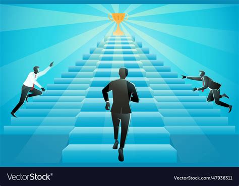 Three Businessman Running Up Stairs To Success Vector Image