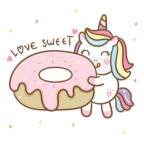 Premium Vector Cute Unicorn Vector Holding Donut