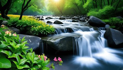 Mountain Waterfalling Nature Background Beautiful Waterfaling