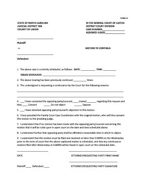 Nc Motion For Continuance Form Fill Out And Sign Printable