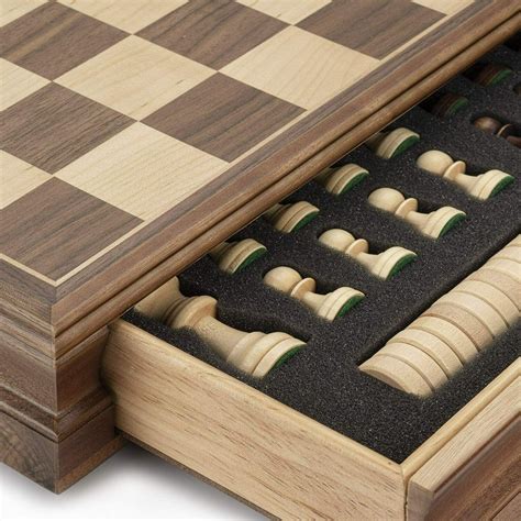 Wooden Chess Checkers Set W Storage Drawer W King Height Chess