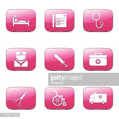 Hospital Health Square Vector Pink Icon Design Set Stock Clipart