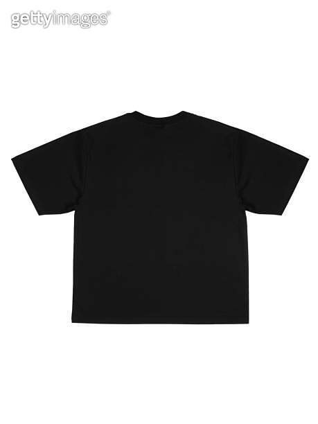 Black Cotton T Shirt Mockup With Black Empty Label Isolated On White