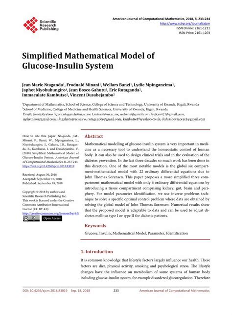 PDF Simplified Mathematical Model Of Glucose Insulin Systemdiabetes