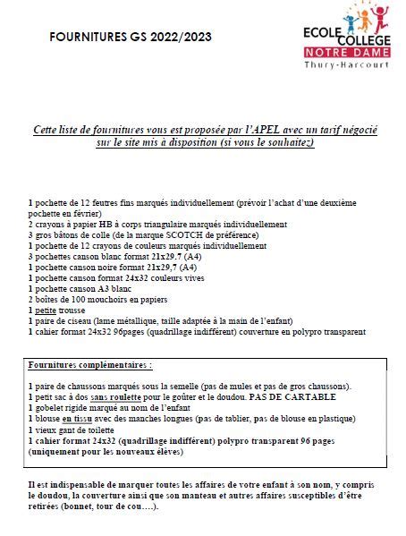 Listes De Fournitures Rentr E Maternelle Primaire Coll Ge