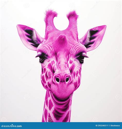 Magenta Giraffe Head Painting Hyper Realistic Contemporary Wall Art