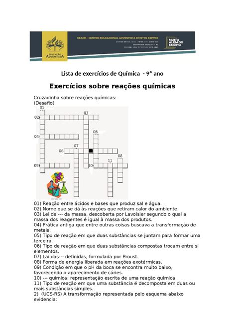 Exercícios De Reações Químicas Exercícios Química Docsity