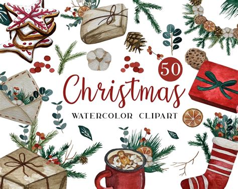 Christmas Watercolor Clipart Design Cuts