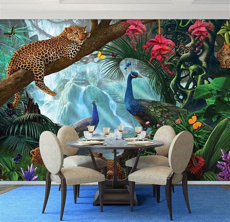 Tapisserie Tropicale Paysage Jungle Panth Re Paon Atelier Wybo