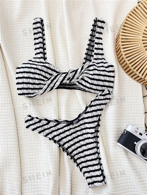 SHEIN Swim Vcay Striped Two Piece Bikini Set Twist Bikini Set Swimwear