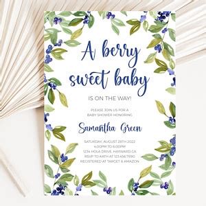 Editable Blueberry Baby Shower Invitation Greenery Blueberry Baby