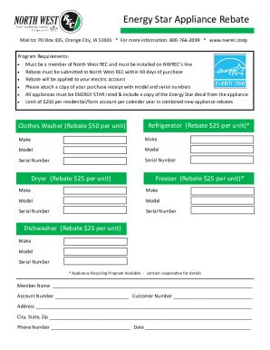 Fillable Online Energy Star Appliance Rebate Form Fax Email Print