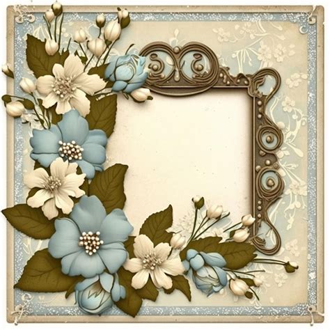 Premium Photo A Frame With Blue Flowers And Leaves In The Center