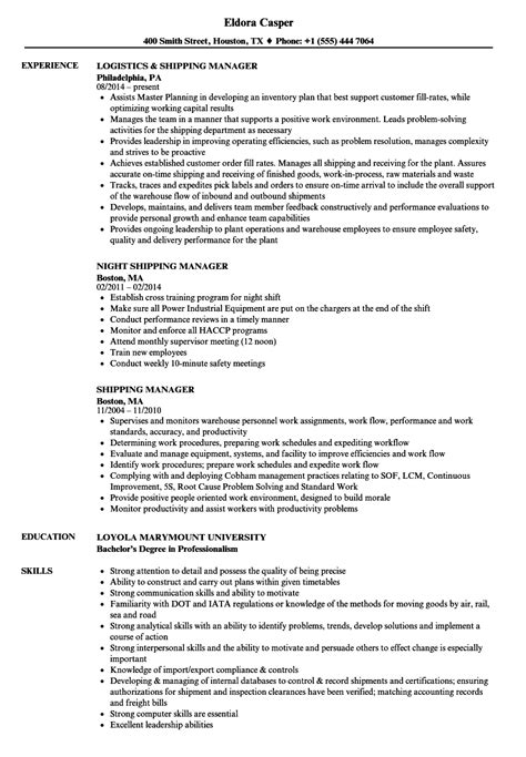 Shipping Manager Resume Samples Velvet Jobs