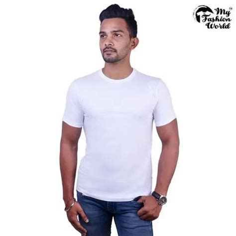 Round Half Sleeve Men White Cotton Plain T Shirt At Rs In Bhiwandi