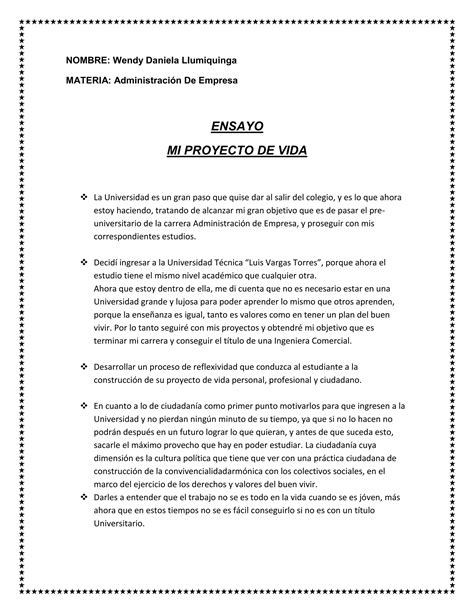 Ensayo Mi Proyecto De Vida Pdf