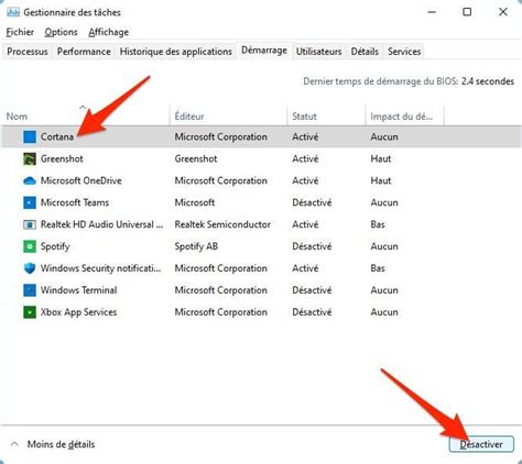 Windows 11 comment désactiver les applications au démarrage