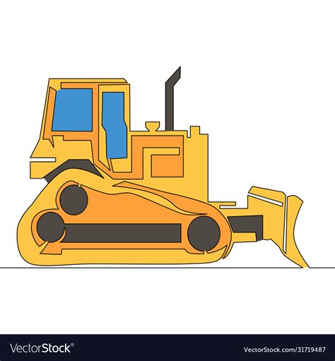 Flat continuous line art construction bulldozer Vector Image