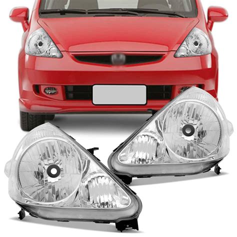 Par Farol Honda Fit 2004 2005 2006 2007 2008 Máscara Cromada Foco