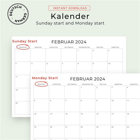 Kalender Monatskalender German Calendar