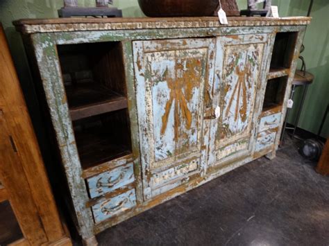 Sideboard Painted Rustic Cabinet with Open Shelves - Rare Finds Warehouse