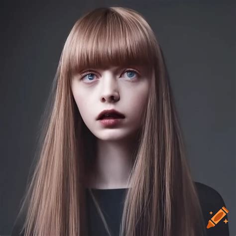 Mia Goth Getting Her Bangs Trimmed On Black Background On Craiyon