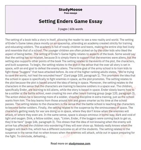 Setting Enders Game Essay Free Essay Example