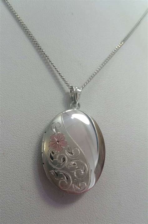 Sterling Silver Locket oval engraved with 45cm chain - D M Jewellery