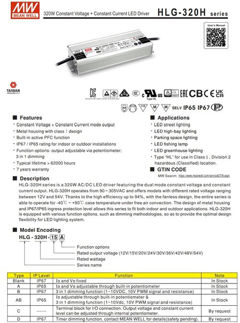 Mean Well Power Supply HLG 320H 320W Constant Voltage Constant Current