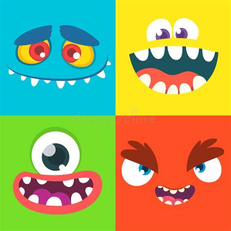 Caras Do Monstro Dos Desenhos Animados Ilustra O Do Clipart Do Vetor