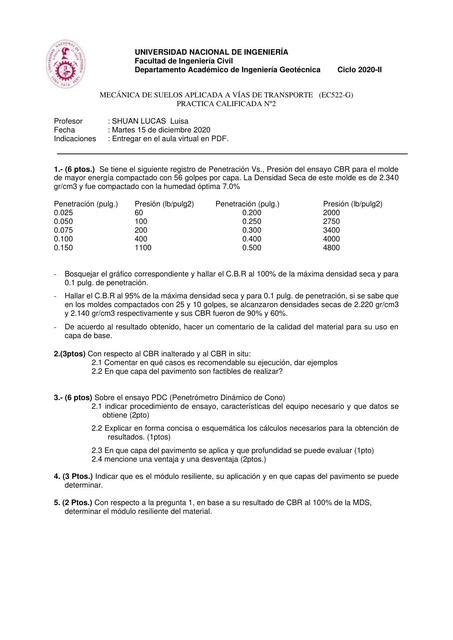 Examen Mec Nica De Suelos Aplicada A V As De Transporte Iv N Fernando