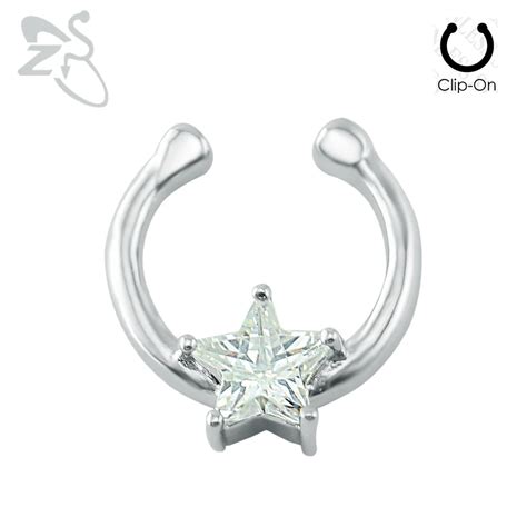 Hot Fashion Septum Clickers Jewelry Star Shape Clear Zirconia Fake