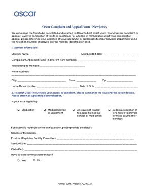 Fillable Online Oscar Complaint And Appeal Form New Jersey Fax Email