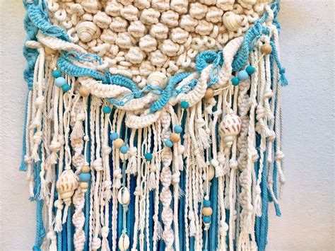 Beach Macrame Wall Hanging Blue Tapestry Nautical Wall Etsy