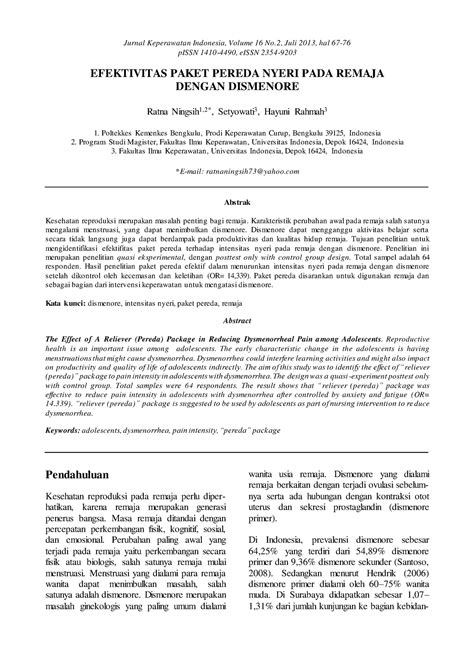 Efektivitas Paket Pereda Nyeri Pada Remaja Jurnal Keperawatan