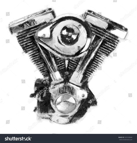 Vtwin Motorcycle Engine Pencil Sketch Stock Illustration 523103044