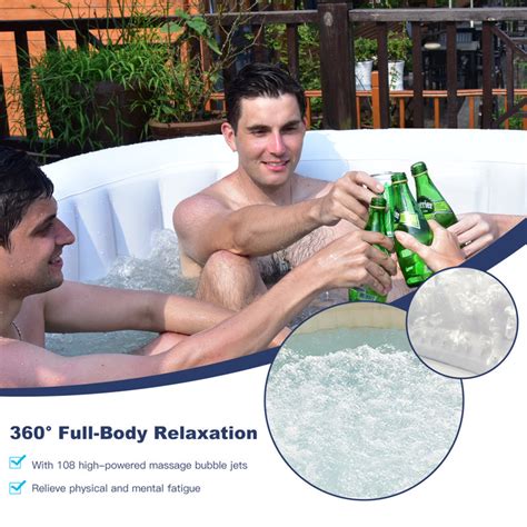 Gymax Inflatable Hot Tub Spa W Massage Bubble Jets Person Heated Spa For Patio Blue