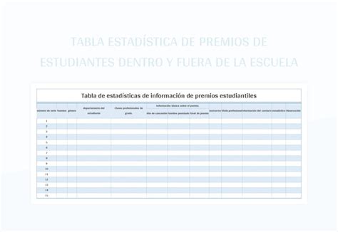 Plantilla De Formato Excel Tabla Estadística De Premios De Estudiantes