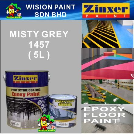 1457 MISTY GREY 5L 5 Liter ZINXER EPOXY PAINT Two Pack Epoxy Floor