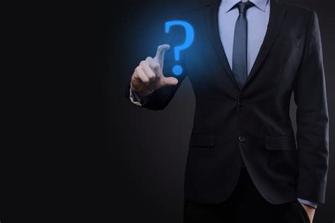 Premium Photo Businessman Man Hand Hold Interface Question Marks Sign Web