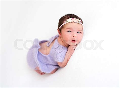 Lovely Newborn Girl With Open Mouth Stock Image Colourbox