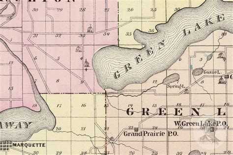 Vintage Green Lake County Wi Mapa 1878 Antiguo Mapa De Etsy