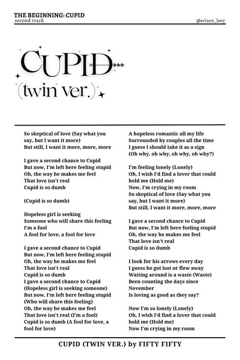 Cupid Twin Ver FIFTY FIFTY Song Lyric Posters Pop Lyrics