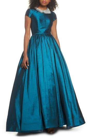 Mac Duggal Ieena For Embellished Collar Taffeta Ballgown