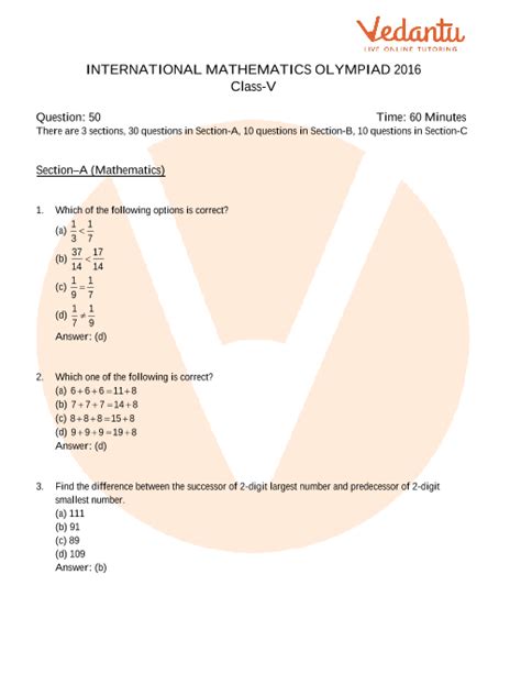 INTERNATIONAL MATHEMATICS OLYMPIAD 2016 Question Paper Class5 Part 1