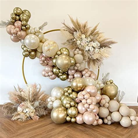 White Sand Gold Balloon Garland Double Stuffed Pearl Pink Balloon Ivory