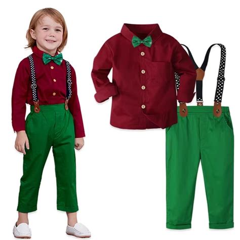 Conjunto Infantil Menino Natal Calça Verde Camisa Vermelho Suspensório