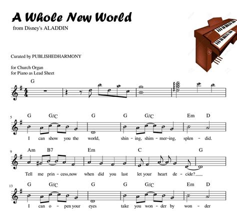 A_whole_new_world Organ Piano Guitar Band Keyboard Sheet Music - Etsy