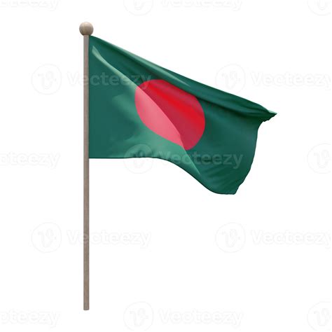 Bangladesh 3d Illustration Flag On Pole Wood Flagpole 11234609 PNG